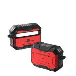 AirPods Pro 3 2025 (3rd Version) Rugged ShockProof Hybrid With Metal Hook Case Cover - Red