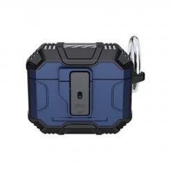 AirPods 3 Rugged ShockProof Hybrid With Open Button Metal Hook Case Cover - Blue