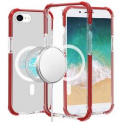 iPhone 17E / 16E / SE4 Acrylic [Magnetic Circle] Tough 2.5mm Transparent ShockProof Hybrid - Red