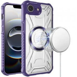 iPhone 17E / 16E / SE4 [Magnetic Circle] CD Pattern Transparent Rugged Hybrid - Purple