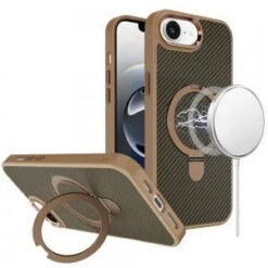 iPhone 17E / 16E / SE4 Carbon Design [Magnetic Circle] with Ring Stand Hybrid Case - Brown