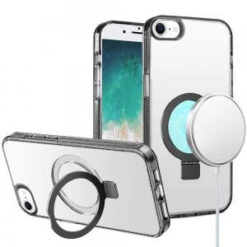 iPhone 17E / 16E / SE4 Dotted Edged Line Transparent HQ Magnetic Ring Stand Hybrid - Black