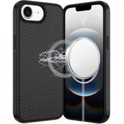 iPhone 17E / 16E / SE4 CarbonFiber Design Magnetic Ring HQ Thick 2.0mm Hybrid Case - Black