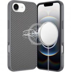 iPhone 17E / 16E / SE4 CarbonFiber Design Magnetic Ring HQ Thick 2.0mm Hybrid Case - Grey