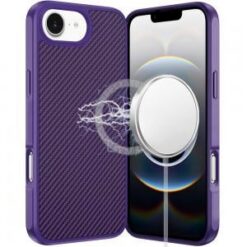 iPhone 17E / 16E / SE4 CarbonFiber Design Magnetic Ring HQ Thick 2.0mm Hybrid Case - Dark Purple