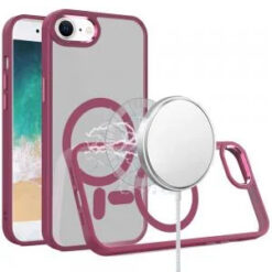 iPhone 17E / 16E / SE4 Greatest Clear Acrylic Thick Metal Button Hybrid - Burgundy