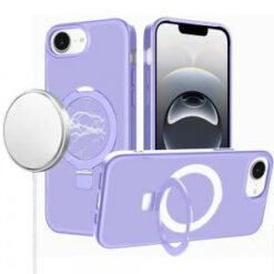 iPhone 17E / 16E / SE4 Magnetic Matching Ring Stand Full Rotation Matte Hybrid - Light Purple