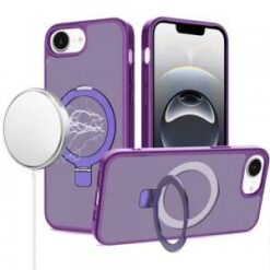 iPhone 17E / 16E / SE4 Magnetic Matching Ring Stand Full Rotation Matte Hybrid - Dark Purple