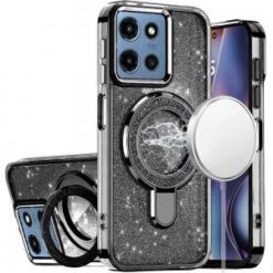 Moto G 5G 2025/2026 - G Play 2026 - Transparent Glitter Rotaional Magnetic Ring Stand HQ Hybrid