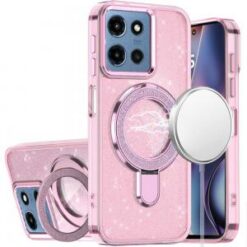 Moto G 5G 2025/2026 - G Play 2026 - Transparent Glitter Rotaional Magnetic Ring Stand HQ Hybrid