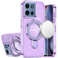 Moto G 5G 2025/2026 - G Play 2026 - Transparent Glitter Rotaional Magnetic Ring Stand HQ Hybrid