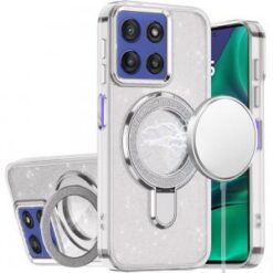 Moto G Stylus 5G 2026/2025 Transparent Glitter Rotaional Magnetic Ring Stand HQ Hybrid - Clear