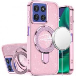 Moto G Stylus 5G 2026/2025 Transparent Glitter Rotaional Magnetic Ring Stand HQ Hybrid - Light P