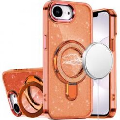 iPhone 16E (E edition) / SE4 (2025) Transparent Glitter Rotaional Magnetic Ring Stand HQ Hybrid