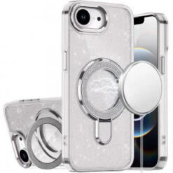 iPhone 17E / 16E / SE4 Transparent Glitter Rotaional Magnetic Ring Stand HQ Hybrid - Clear
