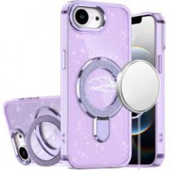 iPhone 17E / 16E / SE4 Transparent Glitter Rotaional Magnetic Ring Stand HQ Hybrid - Light Purpl