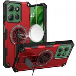Moto G Power 2026/2025 CD Texture Design Magnetic Car Mount Friendly HQ Hybrid - Red