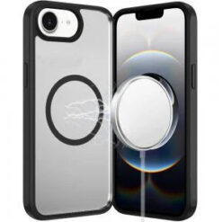 iPhone 17E / 16E / SE4 Magnetic Ring HQ Transparent Thick 2.0mm Hybrid Case - Black