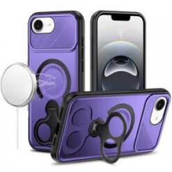 iPhone 17E / 16E / SE4 Car Mount with 2-Ring Stand Hybrid Case - Purple