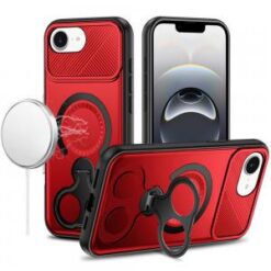 iPhone 17E / 16E / SE4 Car Mount with 2-Ring Stand Hybrid Case - Red