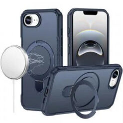 iPhone 17E / 16E / SE4 Matte Finish Simplified Magnetic Ring With Stand Hybrid Case - Navy Blue