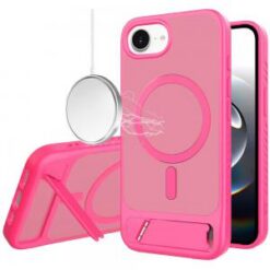 iPhone 17E / 16E / SE4 Matte Magnetic Hybrid with Metal Kickstand Case - Hot Pink