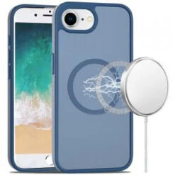 iPhone 17E / 16E / SE4 [Magnetic Circle] Smooth Safe Matte Feel Hybrid Case - Navy Blue