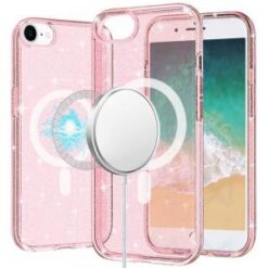 iPhone 17E / 16E / SE4 Glitter Ultra [Magnetic Circle] Thick 3mm Transparent Hybrid - Pink