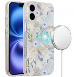 [PolyBag]  iPhone 16 Pro 6.3 inch Magnetic Double Layer IMD Design Case - Floral B