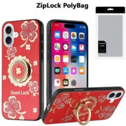 [PolyBag]  iPhone 16 6.1 inch SPLENDID Diamond Glitter Ornaments Engraving - Good Luck Floral Red
