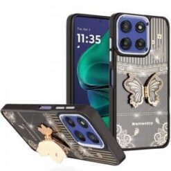Moto G Stylus 5G 2026/2025 Splendid Glitter Butterfly Design Stand with Metallic Edges Hybrid Ca