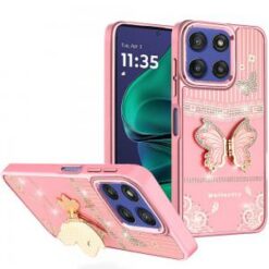 Moto G Stylus 5G 2026/2025 Splendid Glitter Butterfly Design Stand with Metallic Edges Hybrid Ca