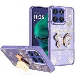 Moto G Stylus 5G 2026/2025 Splendid Glitter Butterfly Design Stand with Metallic Edges Hybrid Ca