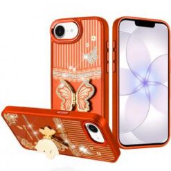 iPhone 16E (E edition) / SE4 (2025) Splendid Glitter Butterfly Design Stand with Metallic Edges