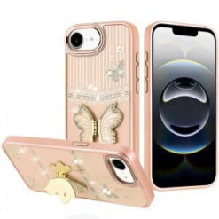 iPhone 17E / 16E / SE4 Splendid Glitter Butterfly Design Stand with Metallic Edges Hybrid Case -