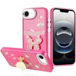 iPhone 17E / 16E / SE4 Splendid Glitter Butterfly Design Stand with Metallic Edges Hybrid Case -