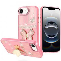 iPhone 17E / 16E / SE4 Splendid Glitter Butterfly Design Stand with Metallic Edges Hybrid Case -
