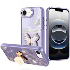 iPhone 17E / 16E / SE4 Splendid Glitter Butterfly Design Stand with Metallic Edges Hybrid Case -