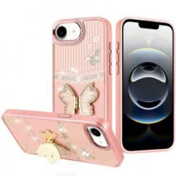 iPhone 17E / 16E / SE4 Splendid Glitter Butterfly Design Stand with Metallic Edges Hybrid Case -
