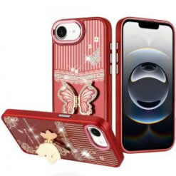 iPhone 17E / 16E / SE4 Splendid Glitter Butterfly Design Stand with Metallic Edges Hybrid Case -