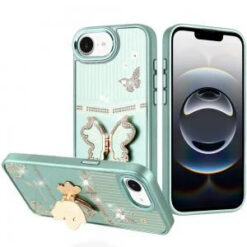iPhone 17E / 16E / SE4 Splendid Glitter Butterfly Design Stand with Metallic Edges Hybrid Case -