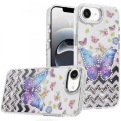 iPhone 17E / 16E / SE4 Resin Epoxy Design Diamond Metal Edged Hybrid Case - A