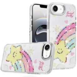iPhone 17E / 16E / SE4 Resin Epoxy Design Diamond Metal Edged Hybrid Case - H