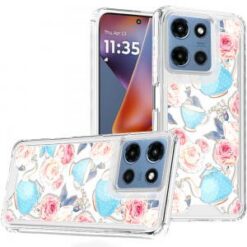 Moto G 5G 2025/2026 - G Play 2026 - Beautiful TPU Designs Case Case - Pink Roses & Teal Teapots