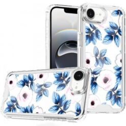 iPhone 17E / 16E / SE4 Beautiful TPU Designs Case Case - Blue Leaves and Pink Florals