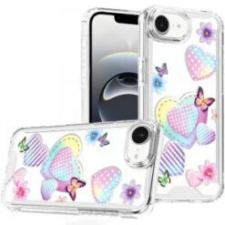 iPhone 17E / 16E / SE4 Beautiful TPU Designs Case Case - Pastel Hearts with Butterflies