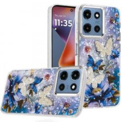 Moto G 5G 2025/2026 - G Play 2026 - Epoxy Glitter Butterfly Ornaments Design HQ Metal Buttons Hy