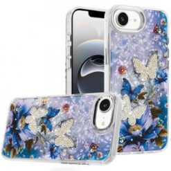 iPhone 17E / 16E / SE4 Epoxy Glitter Butterfly Ornaments Design HQ Metal Buttons Hybrid - 1