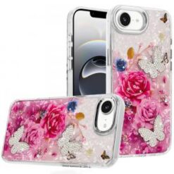 iPhone 17E / 16E / SE4 Epoxy Glitter Butterfly Ornaments Design HQ Metal Buttons Hybrid - 6