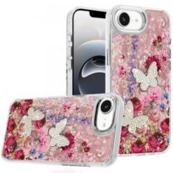 iPhone 17E / 16E / SE4 Epoxy Glitter Butterfly Ornaments Design HQ Metal Buttons Hybrid - 7